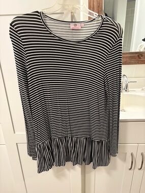 Black & White Striped Long-Sleeve Peplum Top
